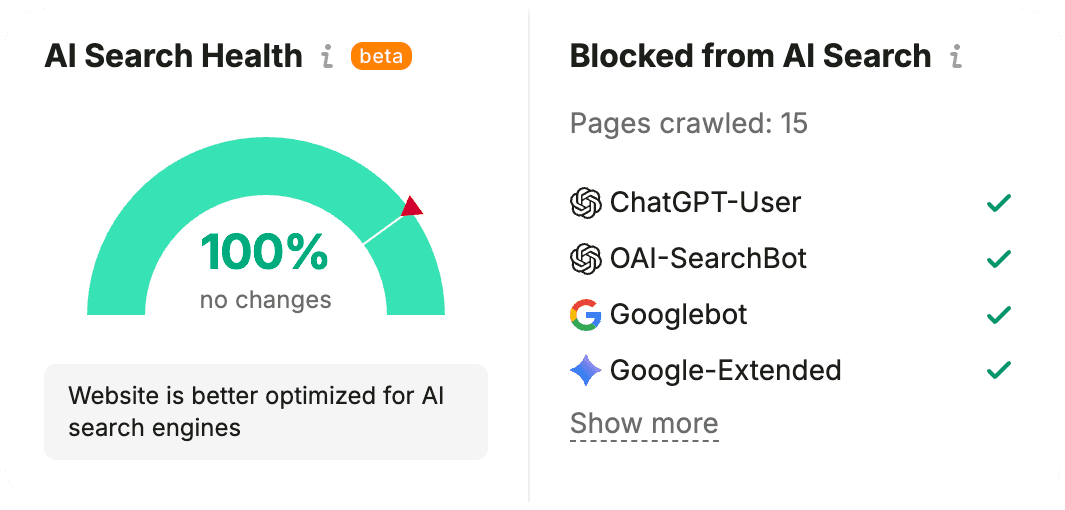AI Search health SemRush verification