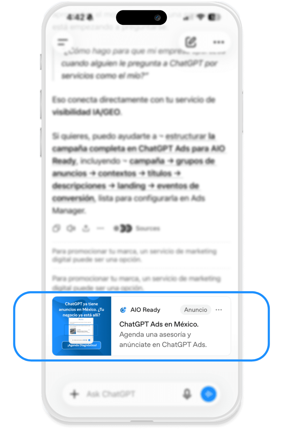 ADs Iphone ChatGPT AdsV3 Blur low ChatGPT ADS AIO Ready Anúnciate México